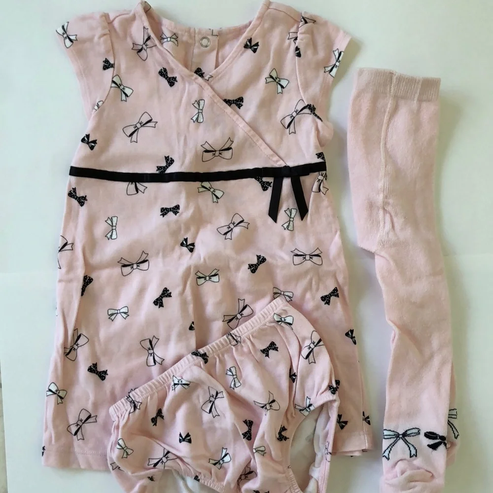 Gymboree Pink and Black Bow Knit Dress Set. Size 2T